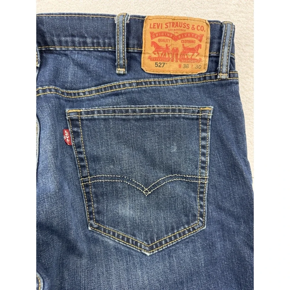 Levis 527 Jeans Men 38x25 Blue Slim Boot Distressed Whisker Denim Western -Altd.
